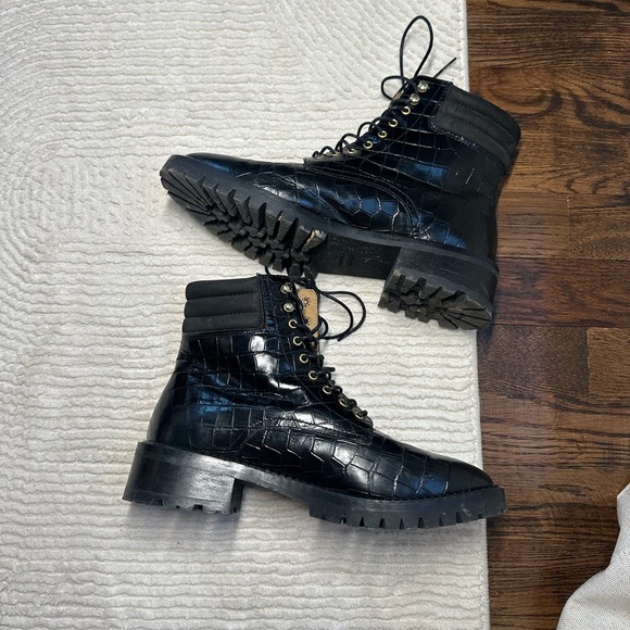 & Other Stories Crocodile Black Leather Boots 7 - Picture 5 of 8